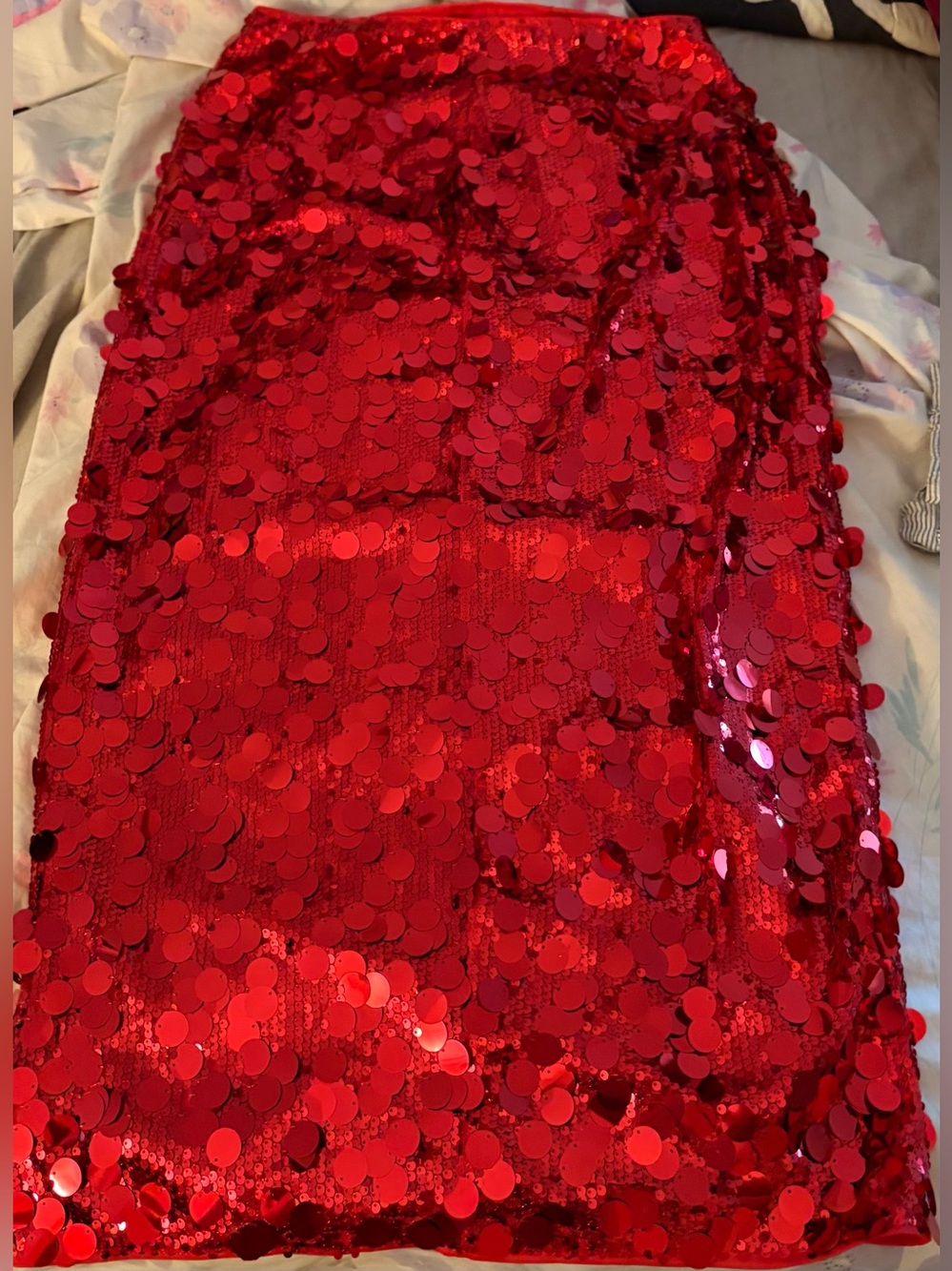 Red Sequin Disc Maxi Skirt
